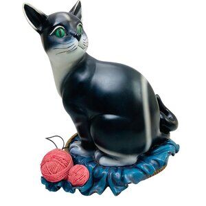 Vintage Ceramic Black Cat Coin Bank & Message Board 9" Tall Figurine Unique